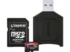 KINGSTON micro SDXC  64GB UHS-II/U3 Class 10 Canvas React Plus R285/W165MB/s + SD-ада | Фото 1