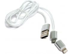 PowerPlant Quick Charge 2A 2-в-1 cotton USB 2.0 AM – Lightning/Micro 1м silver (KD00AS1290)