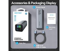 Акумулятор Vention 27000mAh 140W 5A PD, QC/3.0, 2xUSB-C, USB-A, LED Display, Gray (FHVH0) | Фото 3