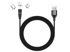 COLORWAY 3в1 (Lightning+MicroUSB+Type-C) Magnetic Data/Quick Charge 2.4А 1м чорний | Фото 1