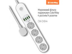 COLORWAY 4 розетки, 4 USB, 2 м, белый (CW-CHE44W) | Фото 2