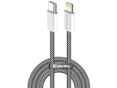 COLORWAY Type-C - Apple Lightning (braided cotton) (PD Fast Charging 27W) 1м чорний | Фото 1