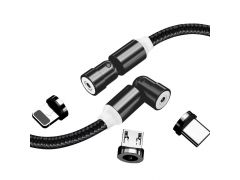 COLORWAY USB - 3в1 (Lightning + MicroUSB + Type-C) Magnetic Rotation 540 ° 2.4а 1м чорний | Фото 2