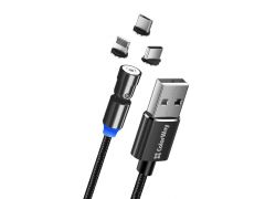 COLORWAY USB - 3в1 (Lightning + MicroUSB + Type-C) Magnetic Rotation 540 ° 2.4а 1м чорний | Фото 3