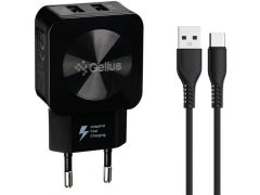 GELIUS Ultra Prime GU-HC02 2USB 2.1A Black + Cable Type-C | Фото 1
