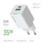 COLORWAY GaN Mini 35W PD Port PPS USB (Type-C PD + USB QC4.0) біле
