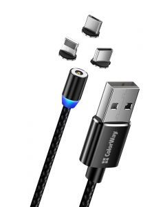 Кабель USB ColorWay 3в1 (Lightning+MicroUSB+Type-C) Magnetic 2.4А 1м черний