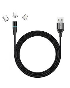 Кабель USB ColorWay 3в1 (Lightning+MicroUSB+Type-C) Magnetic Data/Quick Charge 2.4А 1м чорний