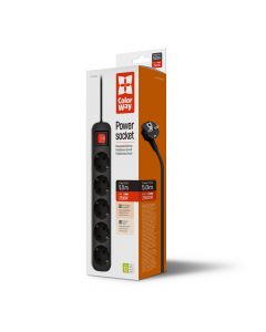 COLORWAY 5 розетки/5M Black