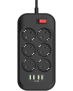 COLORWAY 6 розеток/4USB Black 2M