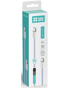 Кабель USB ColorWay Type-C - Type-C (braided cotton) (PD Fast Charging 60W) 3.0А 1м фіолетовий