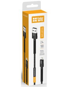 USB-кабель ColorWay USB - Apple Lightning (nylon - long head) 2.4А 1м чорний