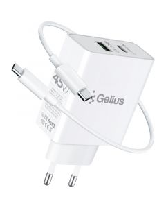 Мережевий зарядний пристрій Gelius X-Duo PRO 45W GP-HC053 White + Cable Type-C/Type-C